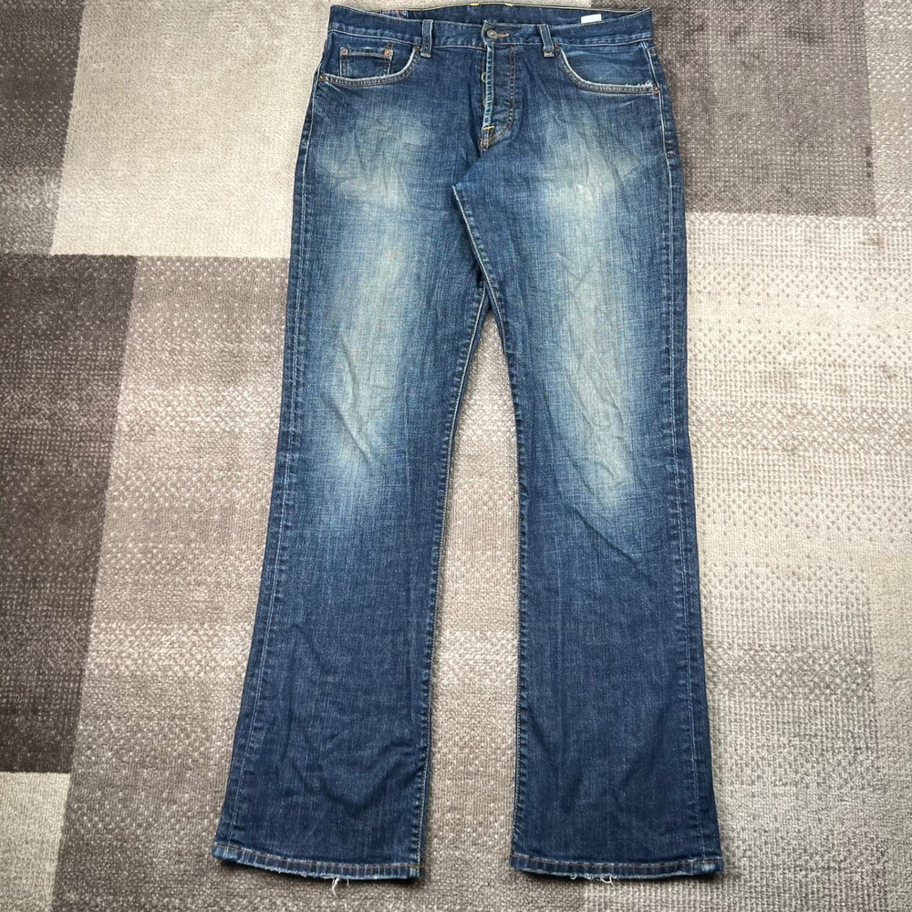 Vintage Lucky Brand Mens Slim Bootleg Jeans 33 Blue Denim Made in USA Button Fly